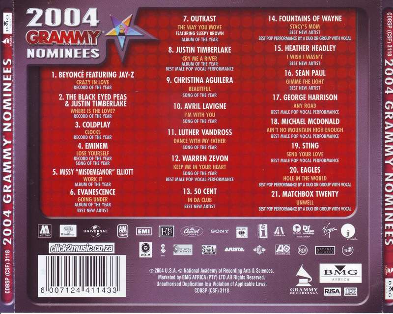 2004 GRAMMY NOMINEES - Compilation (CD) CDBSP (CSF) 3118 VG+