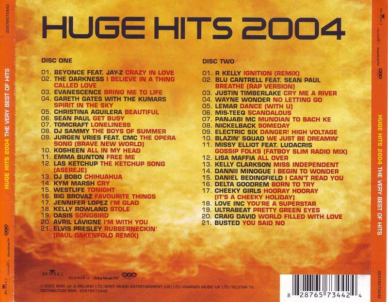 HUGE HITS 2004 THE VERY BEST OF HITS - Compilation (double CD) 82876573442 Disc 1 VG / Disc 2 EX