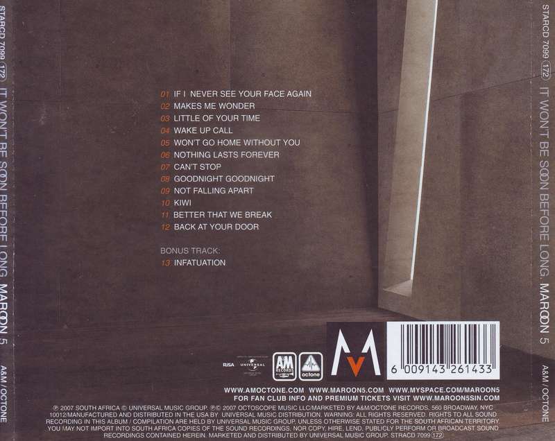 MAROON 5 - It won't be soon before long (CD) STARCD 7099  VG+
