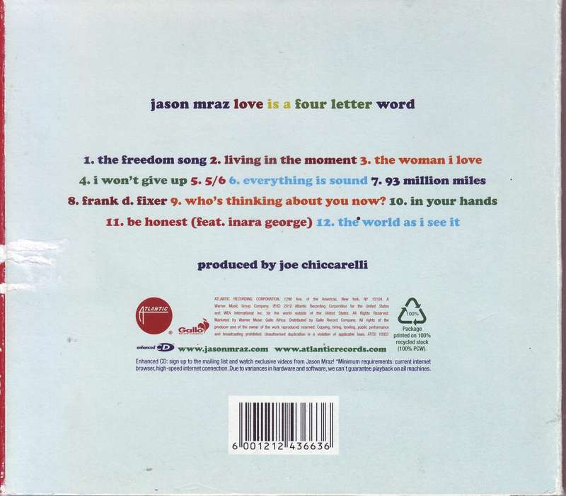 JASON MRAZ - Love is a four letter word (CD, digipak) ATCD 10337 VG