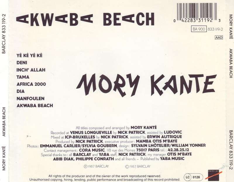 MORY KANTE - Akwaba beach (CD) 833 119-2 EX