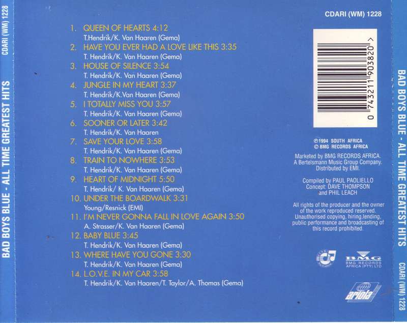 BAD BOYS BLUE - All time greatest hits (CD) CDARI (WM) 1228 VG+