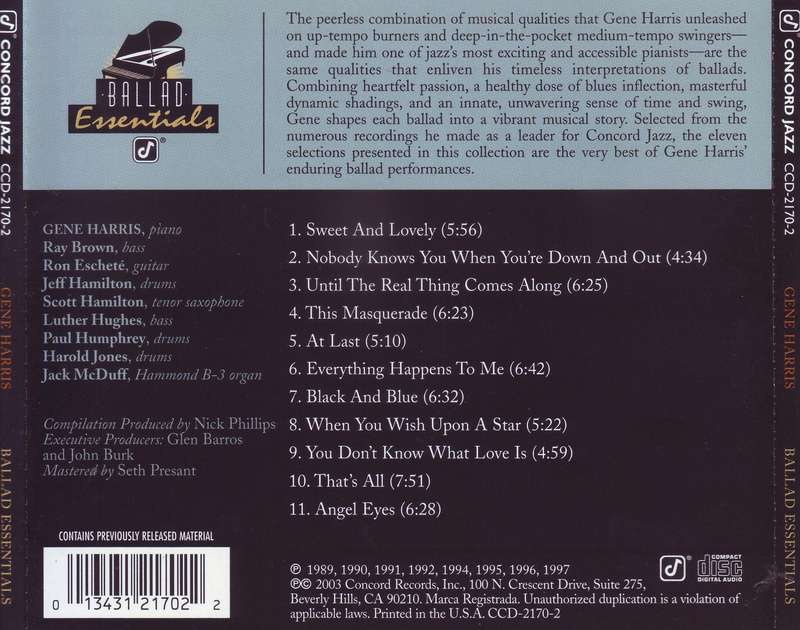 GENE HARRIS - Ballad essentials (CD) CCD-2170-2 NM-