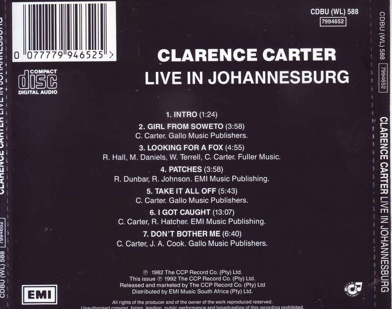 CLARENCE CARTER - Live In Johannesburg (CD) CDBU (WL) 588 [7994652 VG+