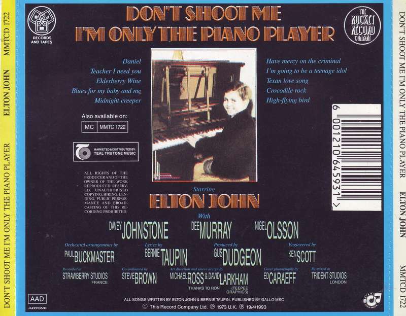 ELTON JOHN - Don't Shoot Me I'm Only The Piano Player (CD) MMTCD 1722 NM-