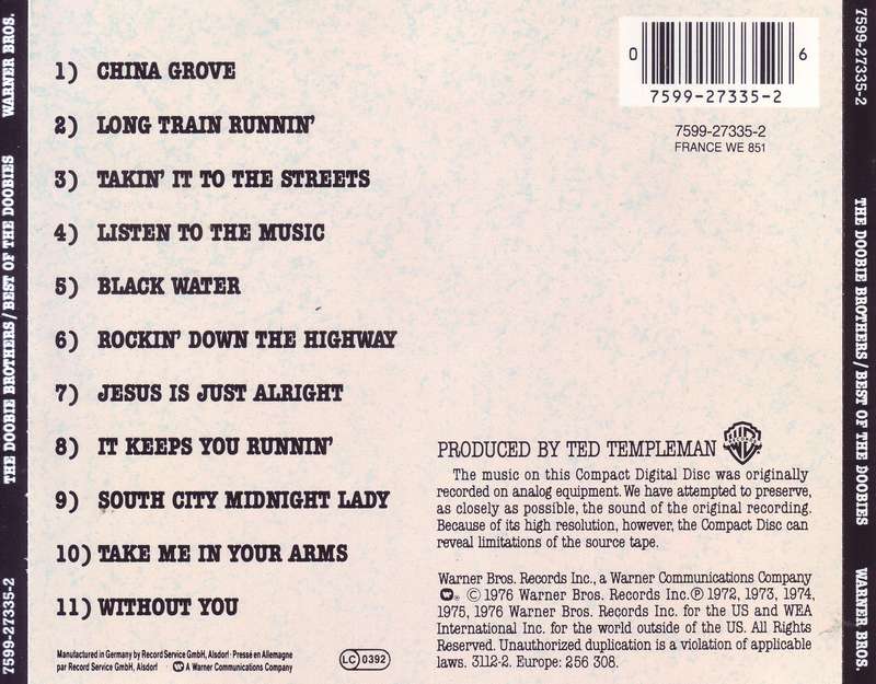 THE DOOBIE BROTHERS - Best Of The Doobies (CD) 7599-27335-2 VG+
