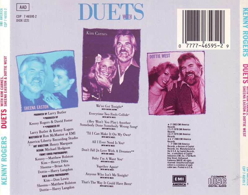 KENNY ROGERS, KIM CARNES, SHEENA EASTON, DOTTIE WEST - Duets (CD)  CDP 7 46595 2 EX