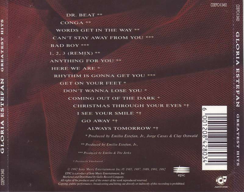 GLORIA ESTEFAN - Greatest hits (CD) CDEPC K 3463 VG+