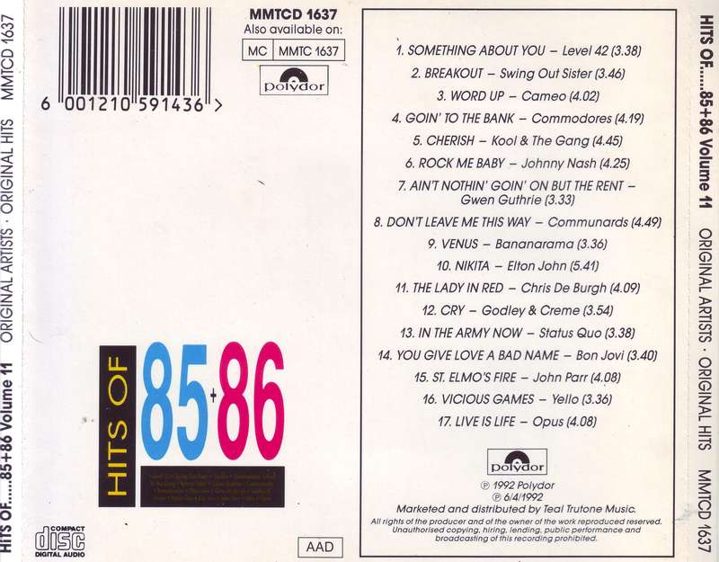 HITS OF 85+86 - Compilation (CD) MMTCD 1637 NM-