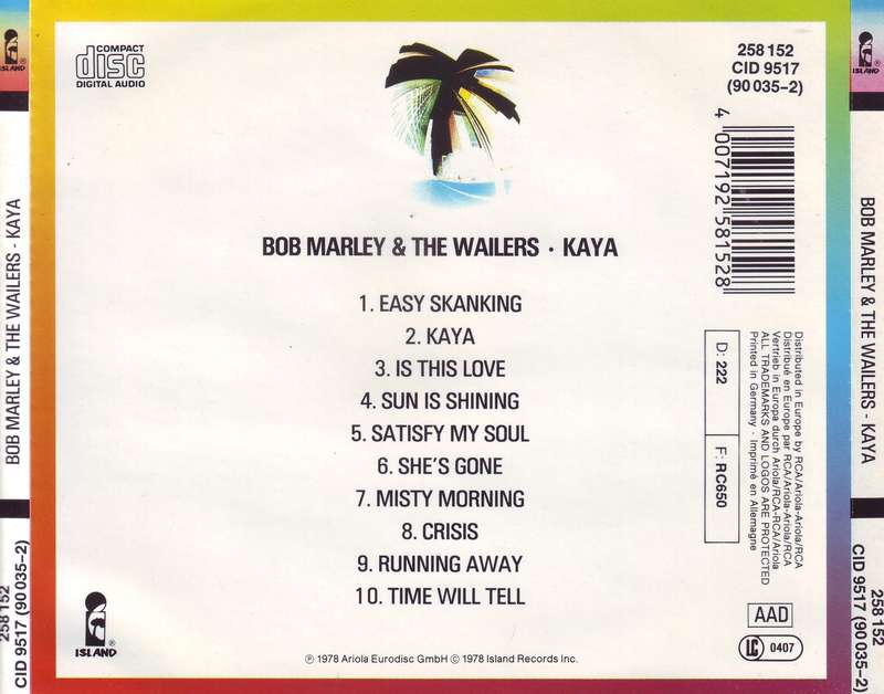 BOB MARLEY & THE WAILERS - Kaya (CD)  258 152 / CID 9517 (90 035-2) VG+