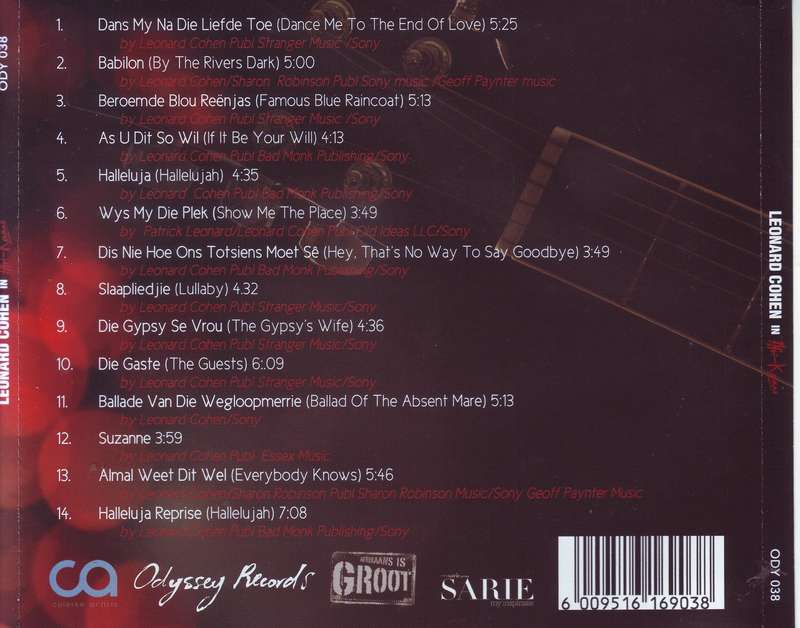 KOOS VAN DER MERWE - Leonard Cohen In Afri-Kaans (CD) ODY 038 NM