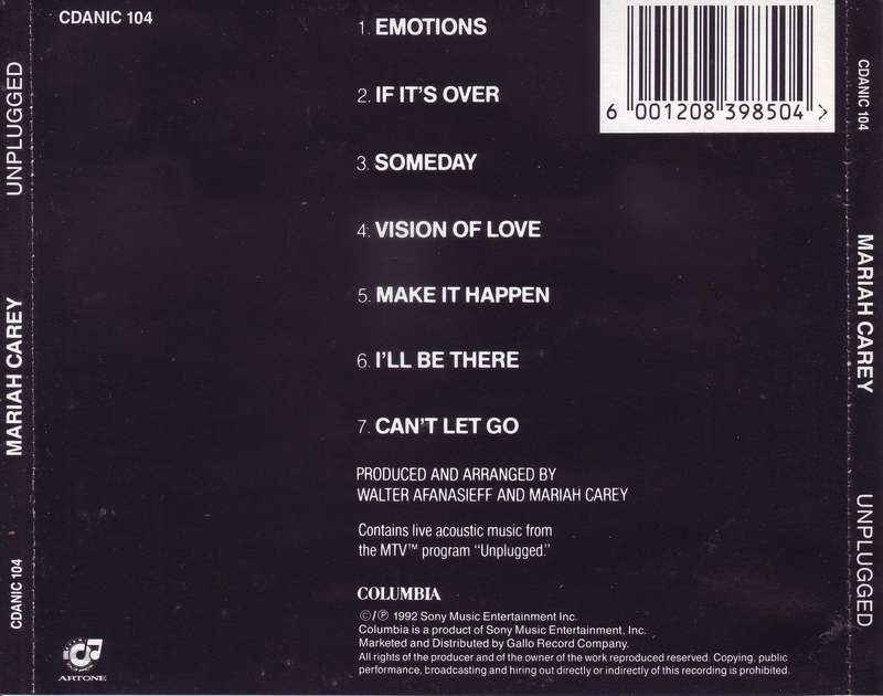 MARIAH CAREY - Unplugged (CD, EP) CDANIC 104 VG+