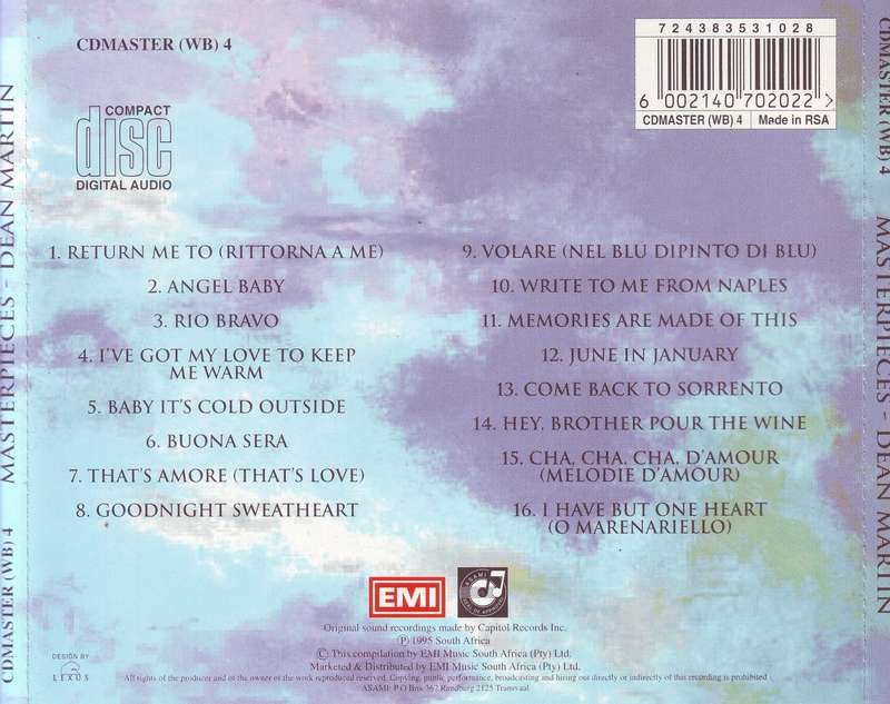 DEAN MARTIN - Masterpieces (CD) CDMASTER(WB) 4 VG to VG+