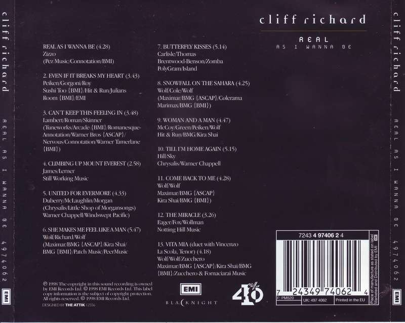 CLIFF RICHARD - Real As I Wanna Be (CD) 7243 4 97406 2 4 VG+