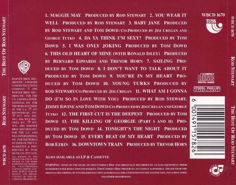ROD STEWART - The Best Of Rod Stewart (CD) WBCD 1670 EX