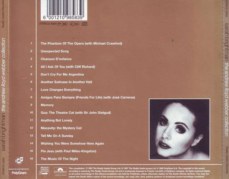SARAH BRIGHTMAN - The Andrew Lloyd Webber Collection (CD) STARCD 6365  EX