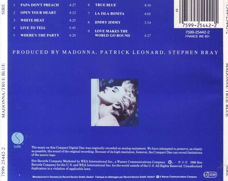 MADONNA - True blue (CD, see description) 7599-25442-2  EX