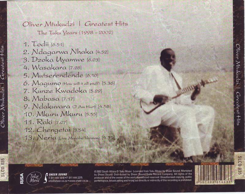 OLIVER MTUKUDZI - Greatest Hits The Tuku Years (1998-2002) SLCD 035 VG+