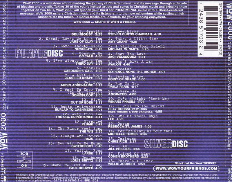 WOW 2000 Compilation Double CD G2 7243 8 51703 2 4 / SPD 1703