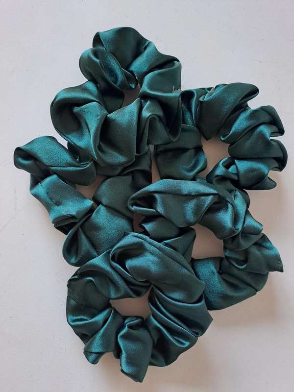 Scrunchies - Dark Green Satin (5 pack)