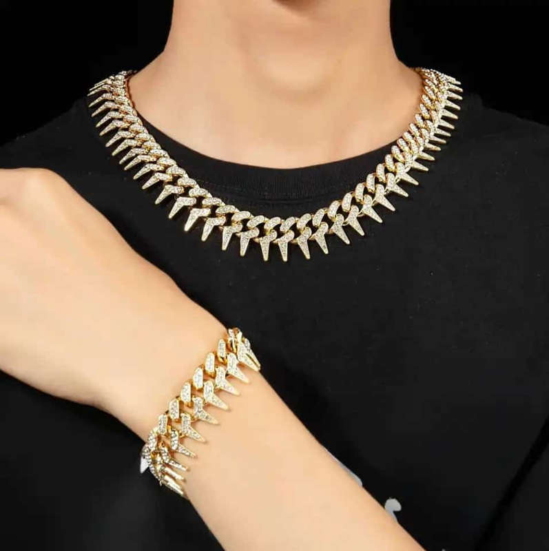 Cuban iced bracelet and necklace sets