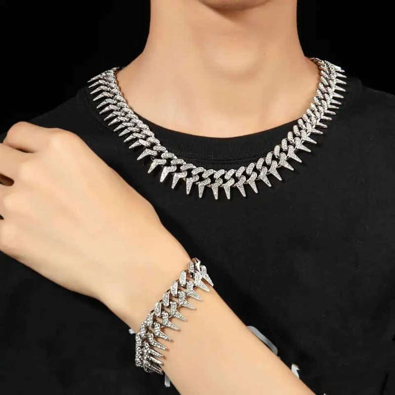 Cuban iced bracelet and necklace sets