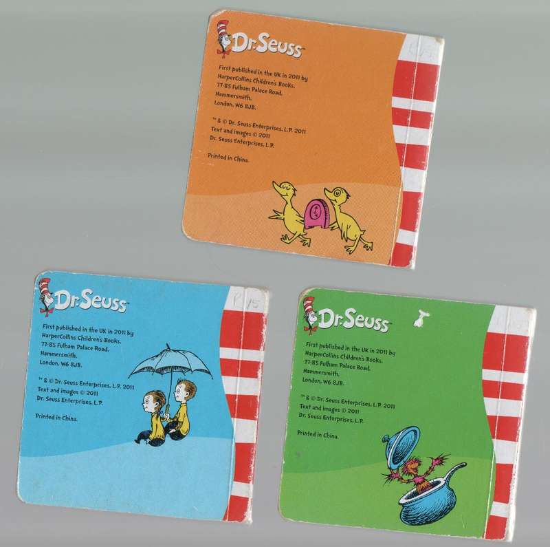 THREE SMALL CARD BOARD DR SEUSS BOOKS:SUPER SHAPES , WACKY WEATHER, TERRIFIC TIME (1 ST PUBL 2011)