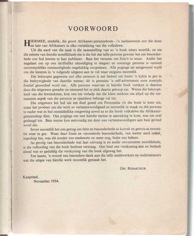 DIE AFRIKANER FAMILIENAAMBOEK EN PERSONALIA 1955 - J H REDELINGHUYS