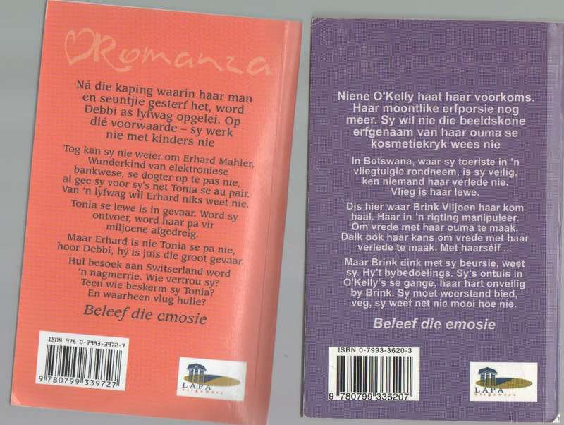 DRIE ROMANZA BOEKE, VERSKEIE TITELS DEUR RYKIE ROUX, BETS SMITH & SCHALKIE VAN WYK
