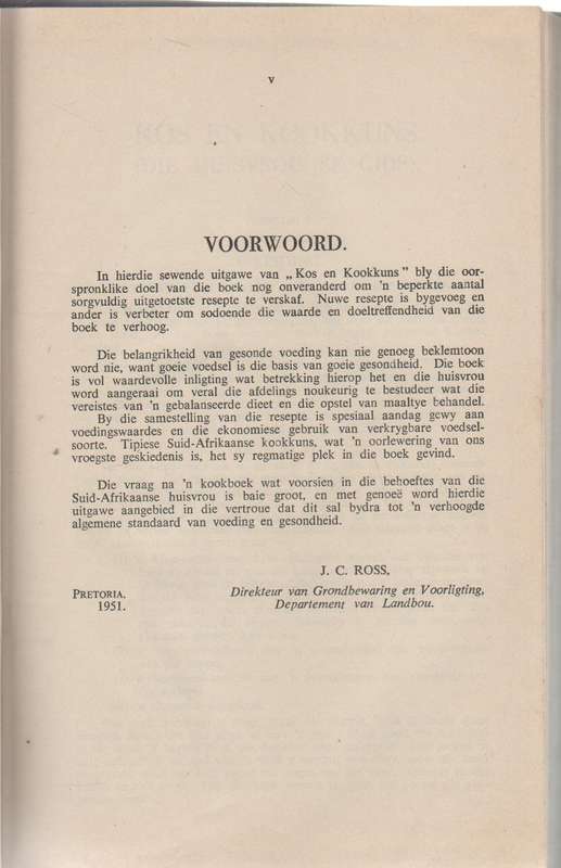 KOS EN KOOKUNS - DEPARTEMENT VAN LANDBOU (7 DE HERSIENE DRUK 1951) PAMFLET NO 115