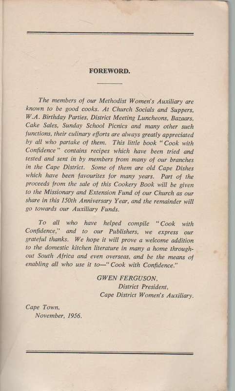 COOK WITH CONFIDENCE - METHODIST WOMEN'S AUXILIARY CAPE DISTRICT (150TH YEAR OF METHODISM) OLD