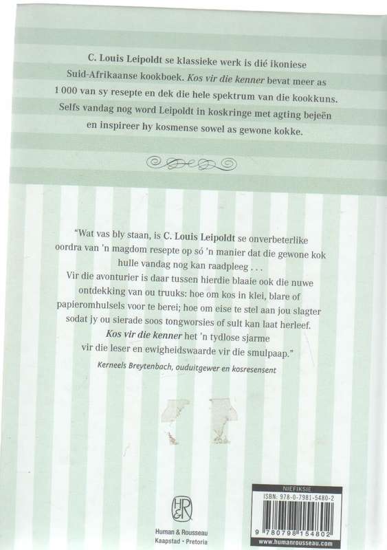 KOS VIR DIE KENNER,'N KOOKBOEK MET MEER AS DUISEND GOEIE RESEPTE - C LOUIS LEIPOLDT (2011)