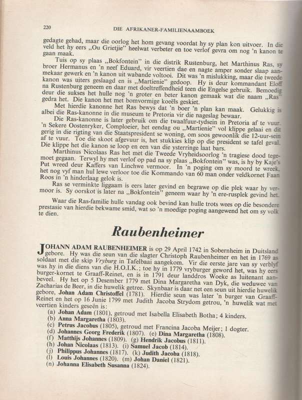 DIE AFRIKANER FAMILIENAAMBOEK EN PERSONALIA 1955 - J H REDELINGHUYS