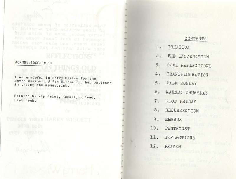 REFLECTIONS : POEMS BY HARRY WIGGET (OCTOBER 1989 - SIGNED)