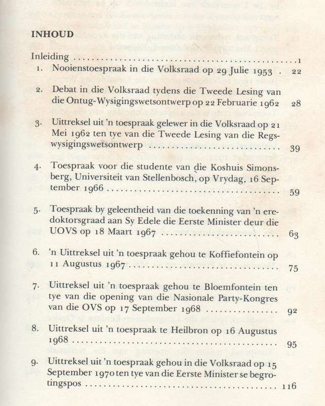 GEREDIGEERDE TOESPRAKE VAN DIE SEWENDE EERSTE MINISTER VAN SUID-AFRIKA - ADV B J VORSTER DEEL 1 1953