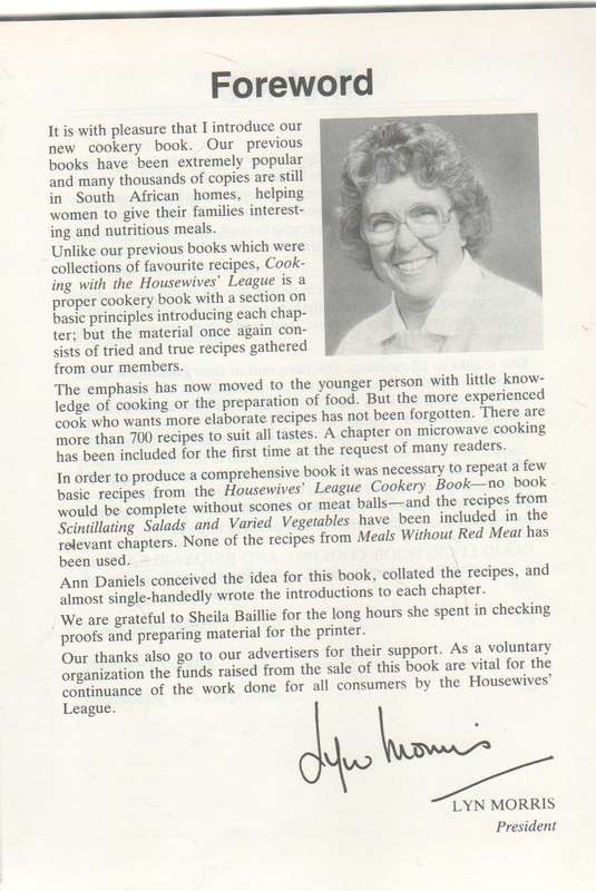 COOKING WITH THE HOUSEWIVES' LEAGUE (1989) JOHANNESBURG HOUSEWIVES' LEAGUE OF SOUTH AFRICA