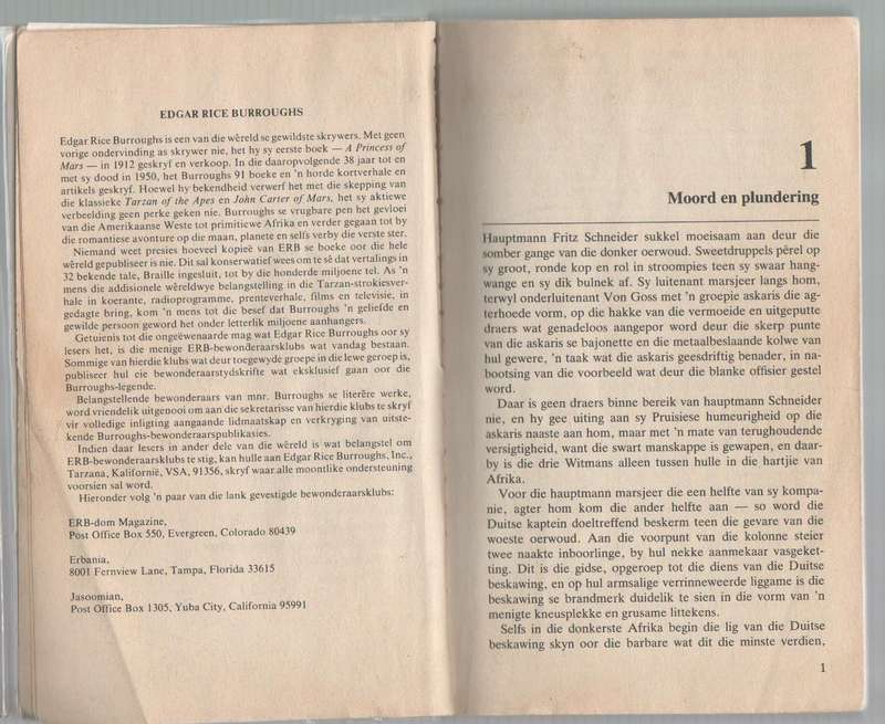 TARZAN DIE ONGETEMDE - EDGAR RICE BURROUGHS (1 STE UITGAWE 1984 IN AFRIKAANS)