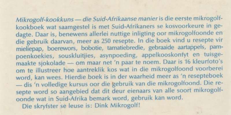 MIKROGOLF KOOKKUNS , DIE SUID-AFRIKAANSE MANIER - CHRISTINE CASHMORE (6 DE DRUK 1987)