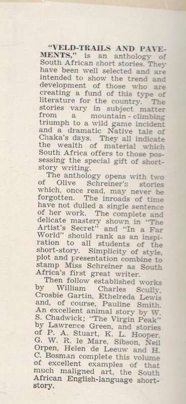 VELD -TRAILS AND PAVEMENTS - H C BOSMAN & C BREDELL (ApB 1952)