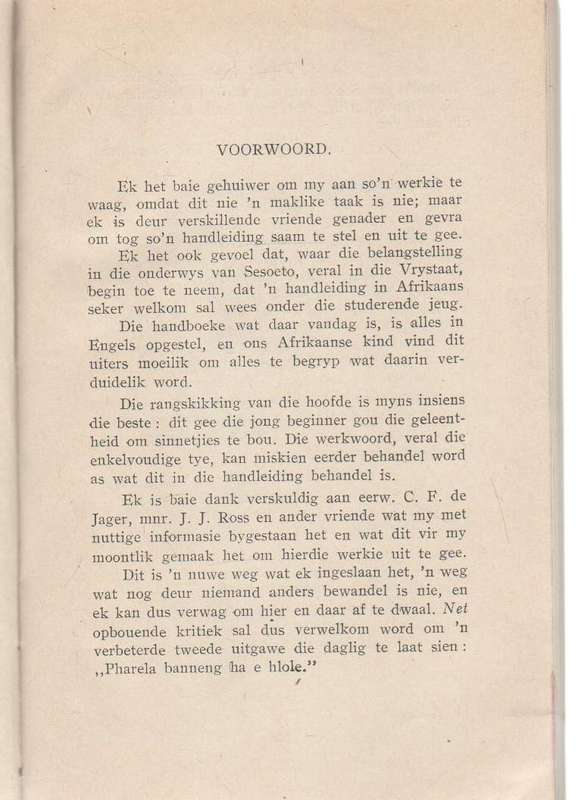 HANDLEIDING BY DIE STUDIE VAN SESOETO OP ONS SKOLE - C F DE JAGER (1936)