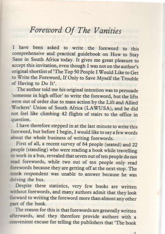 BRAAIVLEIS OF THE VANITIES , HOW TO STAY SANE IN SOUTH AFRICA - GUS SILBER (1993)
