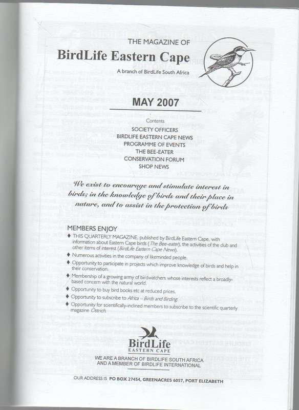 THE BEE-EATER AND BIRDLIFE EASTERN CAPE NEWS - BIRDLIFE EASTERN CAPE (MAY 2007)