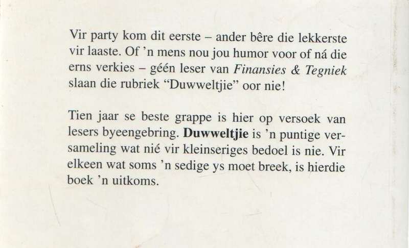 DUWWELTJIE , 10 JAAR SE BESTE GRAPPE - FINANSIES EN TEGNIEK (5 DE DRUK 1996)