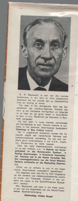 PRAKTIESE BYEBOERDERY IN SUID-AFRIKA - G P BEYLEVELD (1969)