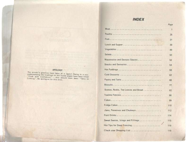 CARRY ON COOKING - METHODIST WOMEN'S AUXILIARY (CAPE DISTRICT) FOREWORD DATED 1974