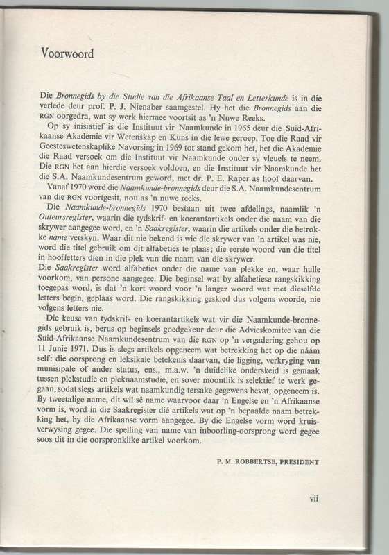 NAAMKUNDE BRONNEGIDS, DEEL 1 REEKS 2 & ONOMASTICS SOURCE GUIDE SERIES PART 1 NO 2 -P E RAPER 1970