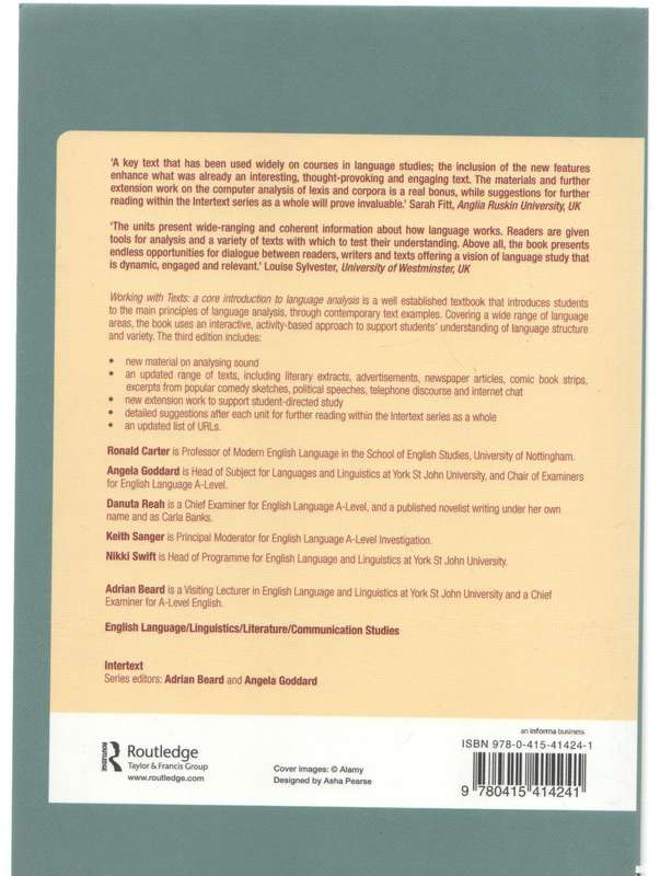 WORKING WITH TEXTS A CORE INTRODUCTION TO LANGUAGE ANALYSIS - ADRIAN BEARD