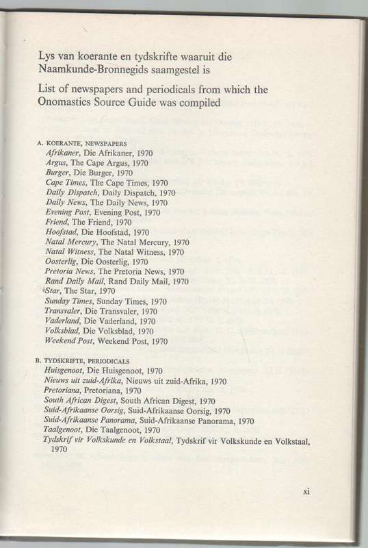 NAAMKUNDE BRONNEGIDS, DEEL 1 REEKS 2 & ONOMASTICS SOURCE GUIDE SERIES PART 1 NO 2 -P E RAPER 1970