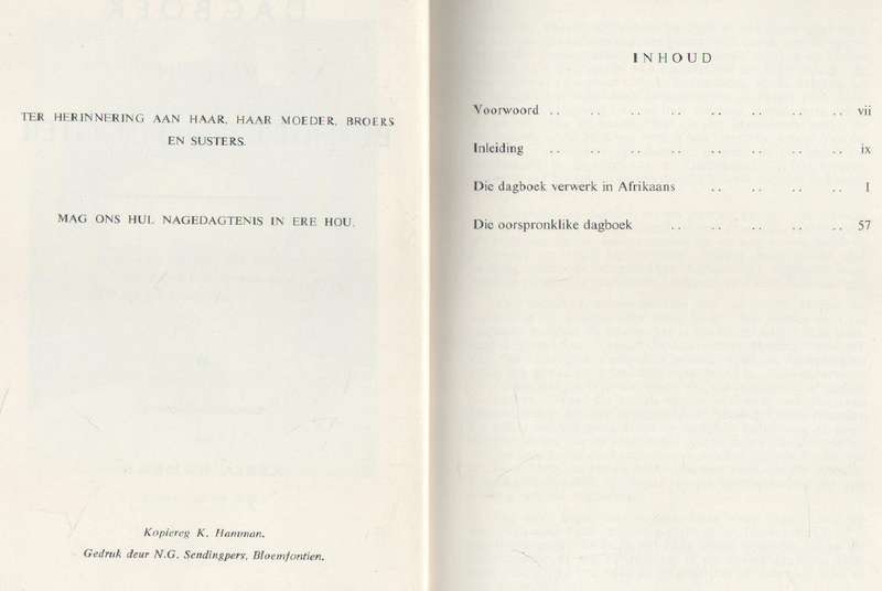 DAGBOEK VAN 'N BETHULIE-KAMPDOGTER - KEZIA HAMMAN (VOORWOORD 1965 GEDATEER) BOEROORLOG