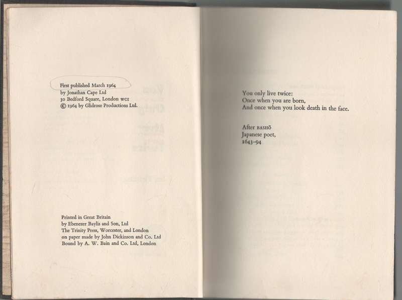 YOU ONLY LIVE TWICE - IAN FLEMMING (1 ST PUBLISHED MARCH 1964)